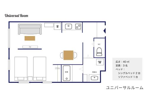 a plan of a small apartment with a floor plan at Hotel California Miyakojima Resort in Miyako Island