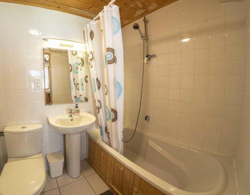 a bathroom with a sink and a toilet and a tub at CHALET ELISTHUR in Saint-Jean-d'Aulps