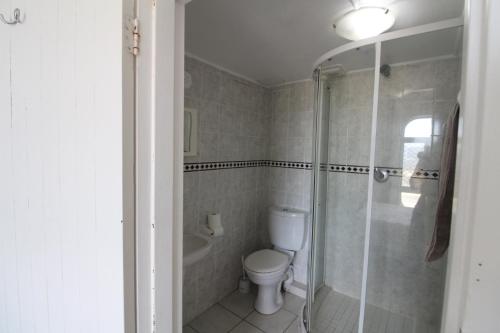 La salle de bains est pourvue de toilettes et d'une douche en verre. dans l'établissement Seagull 405, à Margate