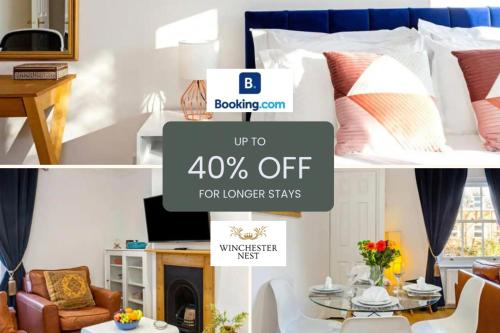 a collage of images of a room with a bed and a living room at Winchester Nest in Winchester