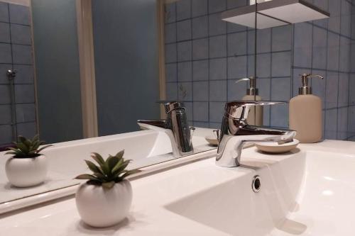 un lavabo de salle de bain avec un robinet et un miroir dans l'établissement Appartement spacieux et agréable, à Marseille