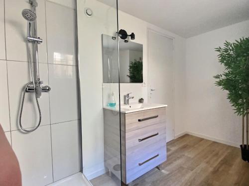 a bathroom with a shower and a sink at Superbe * maison moderne * proche centre * parking privé in Angers