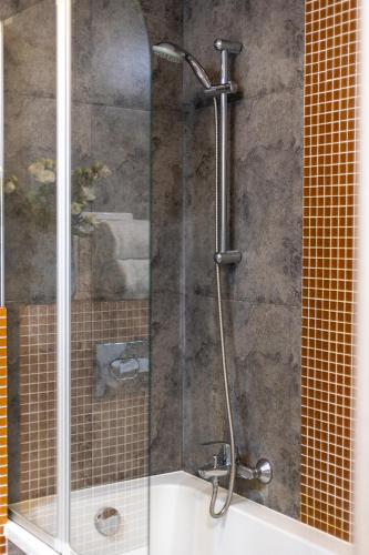 a shower with a glass door in a bathroom at Apartament 24 AbsyntApart Rynek Wrocław in Wrocław