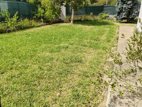 a yard with grass and a sidewalk at Emplacement nu sur Bayonne pour tentes dans jardin clos et privé in Bayonne