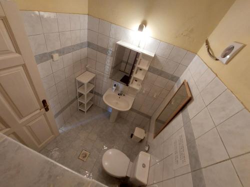 an overhead view of a bathroom with a toilet and sink at Kidonakia Apartments in Agios Ioannis
