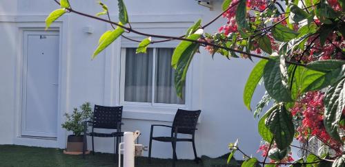 Deux chaises assises sur le côté d'une maison dans l'établissement La casa de los viajeros, à Cordoue
