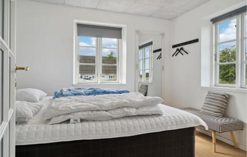 ein weißes Schlafzimmer mit einem großen Bett und Fenstern in der Unterkunft 4 Bedroom Gorgeous Home In Sams in Ballen