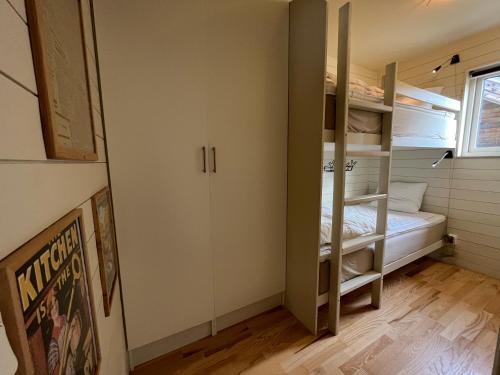 a small room with a bunk bed and a closet at Ski Village Funäsdalen in Funäsdalen