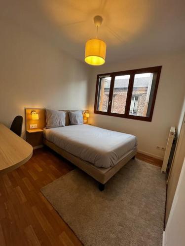 une chambre avec un lit et une fenêtre dans l'établissement Appartement Porte de Paris / Stade de France, à Saint-Denis
