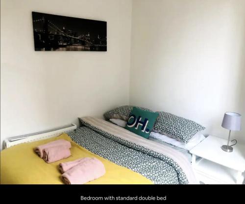 a bedroom with attempted double doubles bed with pink pillows at Lovely Flat in Central London in London