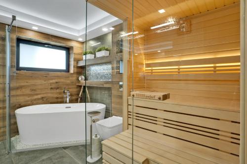 a bathroom with a toilet and a sink at SCANDIC Apartments Boží Dar in Boží Dar