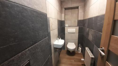 uma pequena casa de banho com WC e lavatório em Apartmán Pavel em Tux