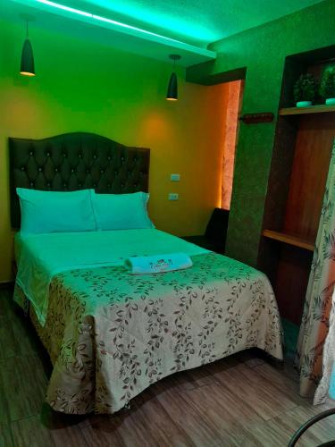 Кровать или кровати в номере HOTEL LA BELLA Y EL LEON