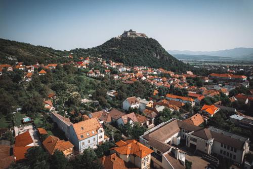 an aerial view of a town on a mountain at Vila Missy in Deva