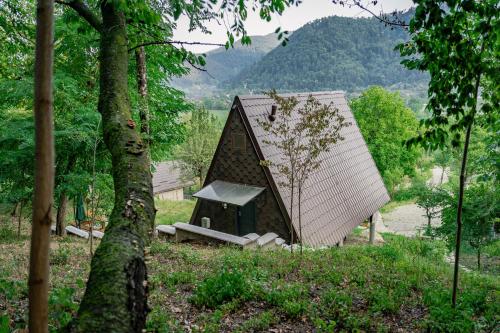 ein kleines Haus mitten im Wald in der Unterkunft Open View Place The A Frame in Scăricica