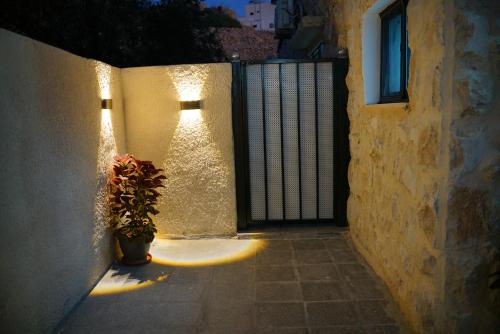 a hallway with a door with a potted plant in front at Mansi Residence in Wadi Musa