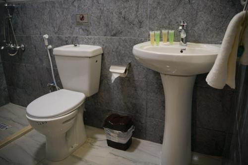 a bathroom with a toilet and a sink at Mansi Residence in Wadi Musa