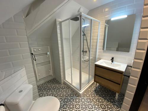 a bathroom with a shower and a toilet and a sink at Grand appartement 2 à 8 personnes in Cauterets