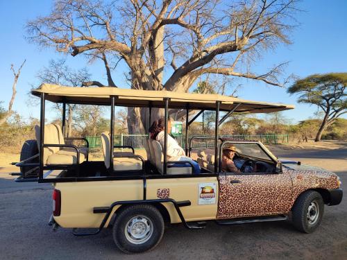 a group of people in a golf cart at Zambezi Family Lodge - Lion Room in Victoria Falls