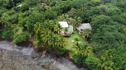 an aerial view of an island with a house and trees at Vista Coiba Villas & Restaurant in Santa Catalina