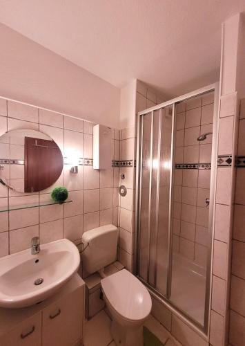 ヴィンターベルクにあるWinterberg Appartement 21038のバスルーム(洗面台、シャワー付)