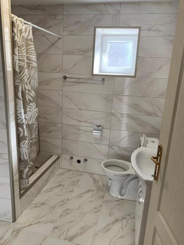 a bathroom with a toilet and a sink at Lejla's guesthouse in Gusinje