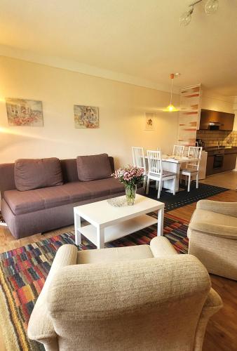 uma sala de estar com um sofá e uma mesa em Winterberg Appartement 21115 em Winterberg