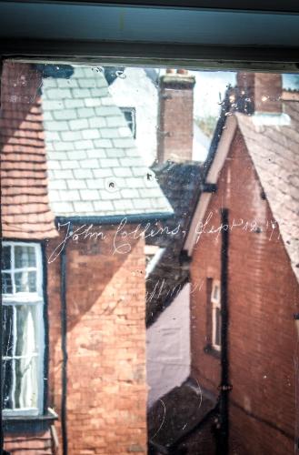 a view from a window of a brick building at The Salutation Inn in Topsham