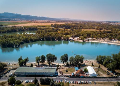 an aerial view of a large lake at Penzion Adriana in Nové Mesto nad Váhom