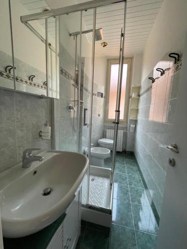 ミラノにあるDe Sùra - La Terrazza sul Naviglioのバスルーム(シンク、シャワー、トイレ付)