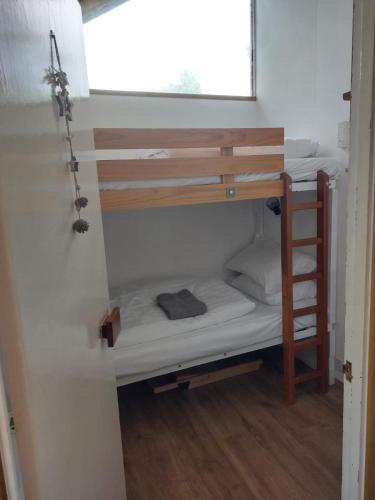 a small room with a bunk bed and a window at Loch Aweside Forest Cabins in Dalavich
