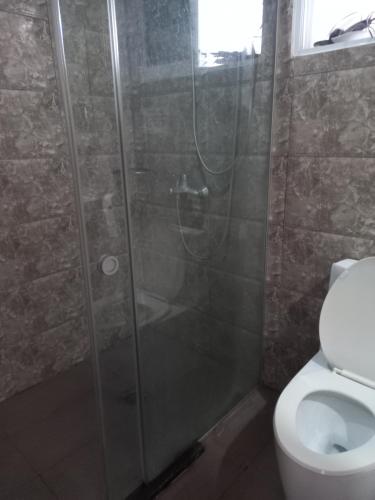 a bathroom with a shower and a toilet at Germaroze in Oslob
