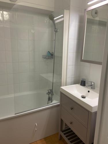 a bathroom with a tub and a sink and a shower at Les Chevreuils des Evettes in Flumet