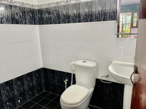 a bathroom with a toilet and a sink at Crystal Lake Resort in Kandy