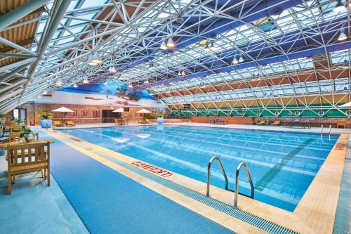 a large indoor swimming pool with a large swimming pool at Holiday Inn Express Zhengzhou Zhongzhou, an IHG Hotel in Zhengzhou