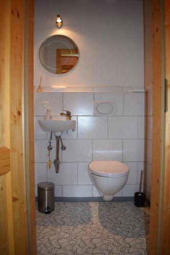 a bathroom with a toilet and a sink at Am Angerbach in Oberstaufen