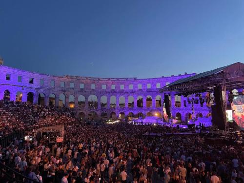 a large crowd of people standing in front of a stage at ArenaApp in Pula