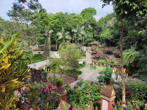 an aerial view of a garden with flowers and trees at Joben Eco Park in Tetebatu