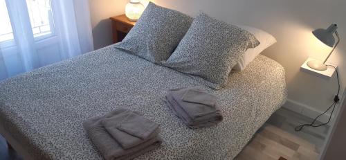 ein Schlafzimmer mit einem Bett mit zwei Handtüchern darauf in der Unterkunft Logement Le Serein in Toulon