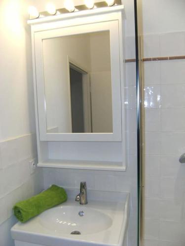 une salle de bain avec un lavabo, un miroir et une douche dans l'établissement La PROVENCETTE, maison BIEN ÊTRE à 2 pas du centre ville, à Vaison-la-Romaine