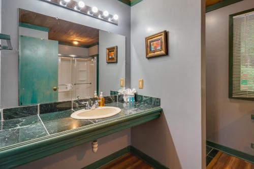 ein Bad mit einem Waschbecken und einem Spiegel in der Unterkunft Gatlinburg Cabin Rental 3 Mi to Downtown in Gatlinburg