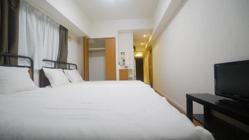 a hotel room with two beds and a flat screen tv at tokyo sky dream shinjuku in Tokyo