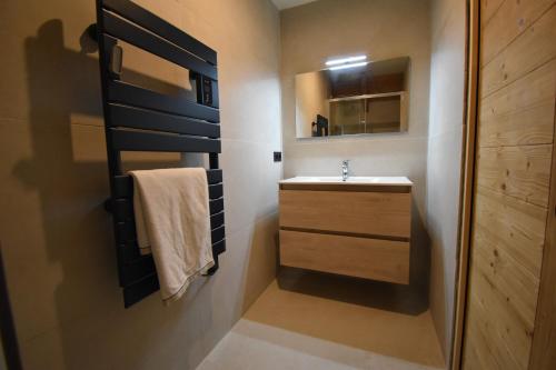 een badkamer met een wastafel en een spiegel bij VAUJANYLOCATIONS - Sertetsagne in Vaujany
