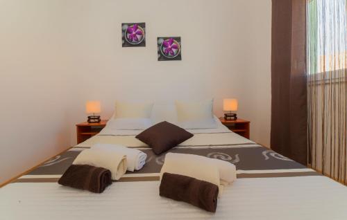 1 dormitorio con 1 cama grande y 2 almohadas en Apartments Joso with Pool, en Pakoštane