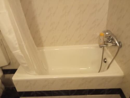 a white bath tub with a shower in a bathroom at Apartment LOZENEC in Sofia