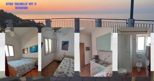 un collage di foto di una camera con vista sull'oceano di UsticaTour Apartments and Villas a Ustica