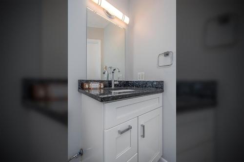 a bathroom with a sink and a mirror at Ski Harbor 11 in McHenry