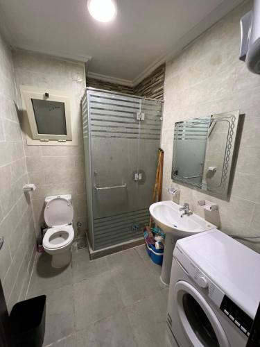 a bathroom with a shower and a toilet and a sink at Alamein apartments prime residence in El Alamein