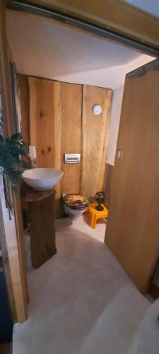 a bathroom with a sink and a toilet at Ferienhaus Feuer Wasser Luft Erde in Dobbrikow