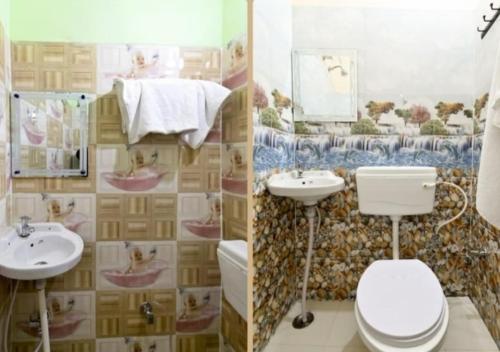 a bathroom with a toilet and a sink at Creeper Hotel And Restaurant in Rohtak